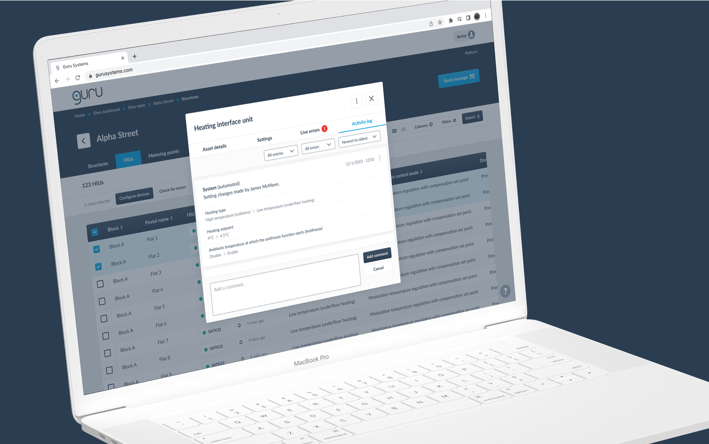 Popup modal with activity log