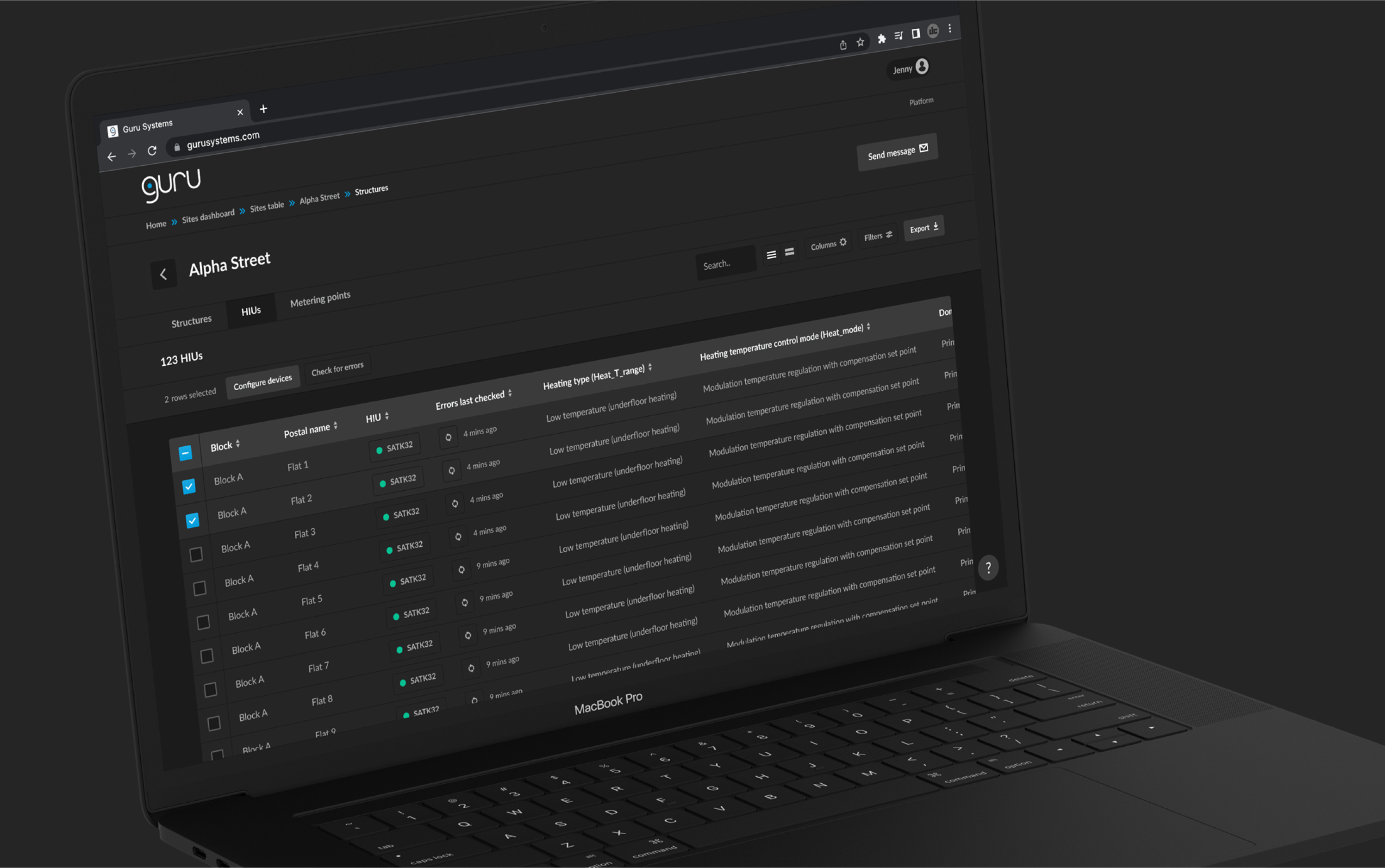 Desktop data table UI - dark mode