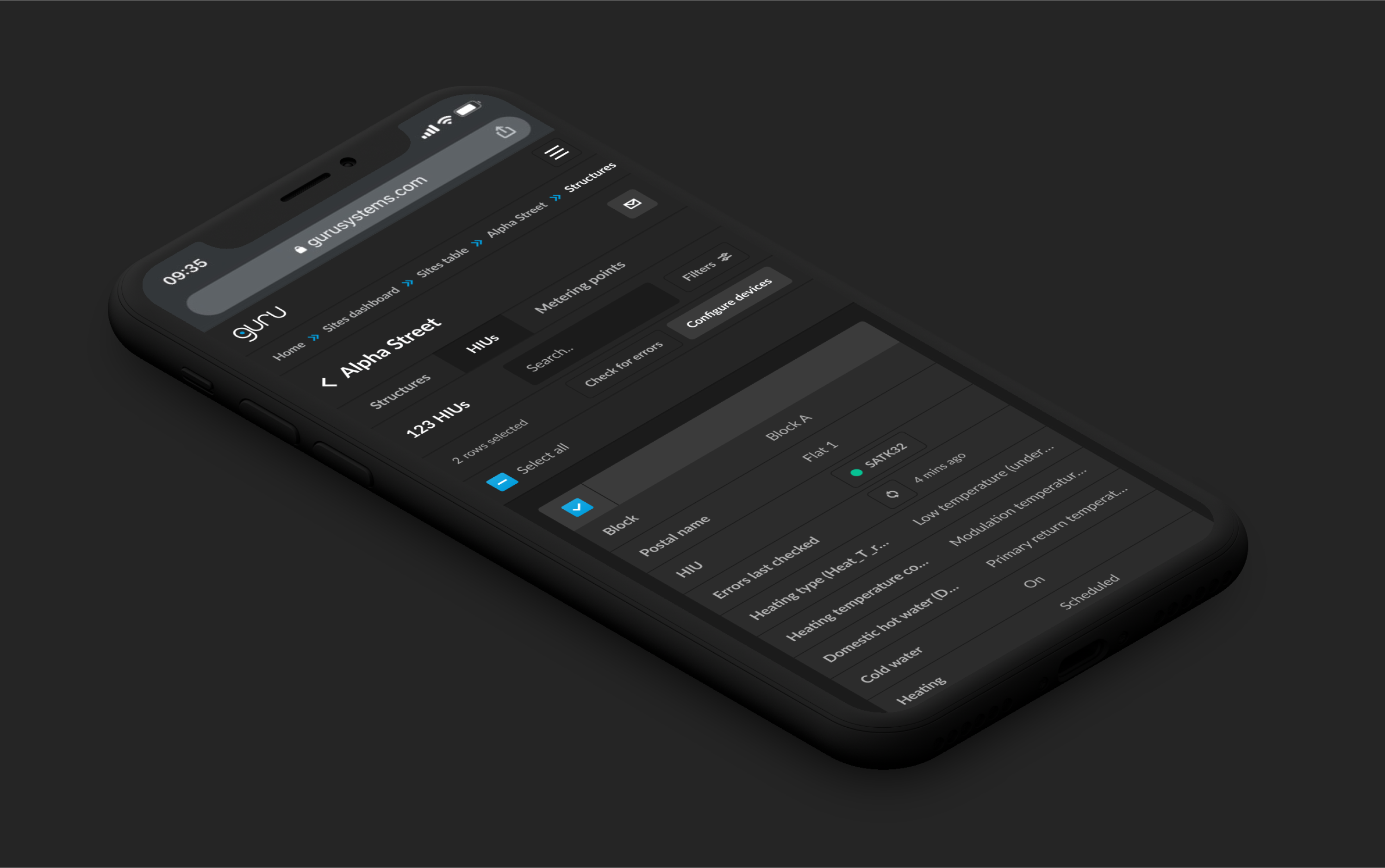 Mobile data table UI - dark mode